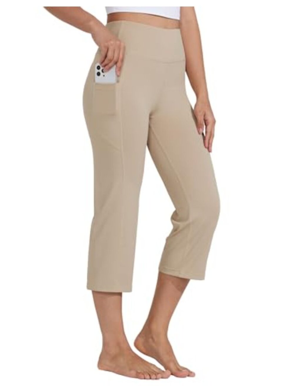 Women's High Waist Straight Leg Yoga Capris with Pockets